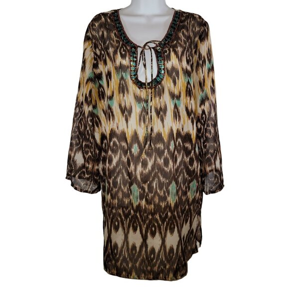 Club Z Collection Sequin Dress Tunic Shirt Sheerness Size Medium M Brown Teal - Picture 1 of 3
